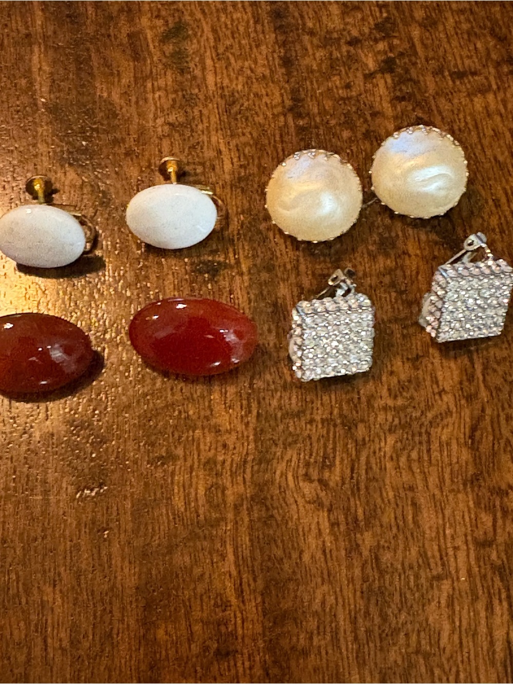Lot of 4 Pairs Vintage Women’s Clip-On Stud Earrings Oval Pavé Glass Rhinestone
